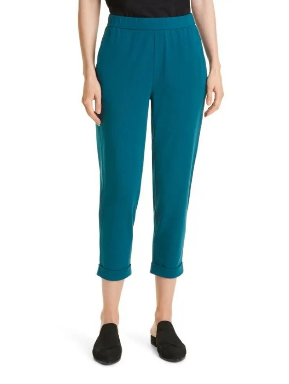 Eileen Fisher Rolled Cuff Slim Jersey Crop Pants Teal Size Xs